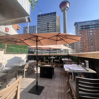 Modern Steak - a view of the cn tower from a rooftop restaurant - Steakhouses Near Me - Calgary, Alberta