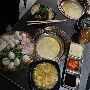 MooMoo Hot Pot - tom yum soup base, egg drop soup, AYCE bar plates - Hot Pot Near Me - Irvine, California MooMoo Hot Pot - tom yum soup base, egg drop soup, AYCE bar plates - Hot Pot Near Me - Irvine, California