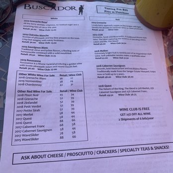 Buscador Wine - Wine flight menu. - Wine Tasting Room Near Me - Buellton, California Buscador Wine - Wine flight menu. - Wine Tasting Room Near Me - Buellton, California