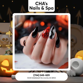 CHA's Nails & Spa - Dark shades and vampire vibes give your nails a fierce edge. Step into spooky glamour. Book today - Nail Salons Near Me - Livonia, Michigan CHA's Nails & Spa - Dark shades and vampire vibes give your nails a fierce edge. Step into spooky glamour. Book today - Nail Salons Near Me - Livonia, Michigan