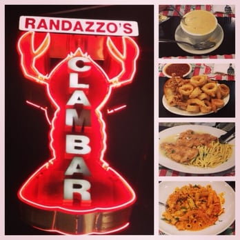 Randazzo's Clam Bar - A collage of the sign, cup of lobster bisque, fried calamari, chicken francese, and rigatoni vodka with chicken. - Seafood Near Me - Brooklyn, New York Randazzo's Clam Bar - A collage of the sign, cup of lobster bisque, fried calamari, chicken francese, and rigatoni vodka with chicken. - Seafood Near Me - Brooklyn, New York