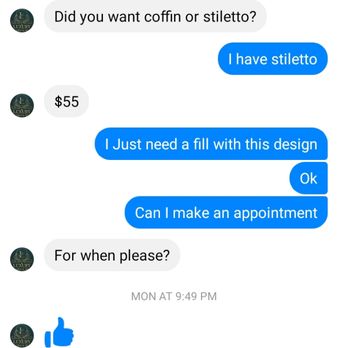 Luxury Nails & Spa - The text confirming appointment time and quoted price for a fill and design. - Nail Salons Near Me - Bradenton, Florida Luxury Nails & Spa - The text confirming appointment time and quoted price for a fill and design. - Nail Salons Near Me - Bradenton, Florida