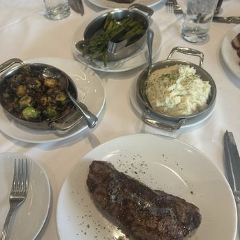 Fleming’s Prime Steakhouse & Wine Bar - Mashed Potatoes, Roasted Asparagus, Flash Fried Brussels Sprouts, Prime New York Strip - Steakhouses Near Me - Pasadena, California