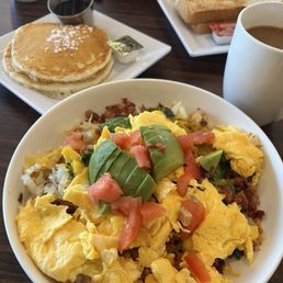 California Skillet scrambled with pancakes
