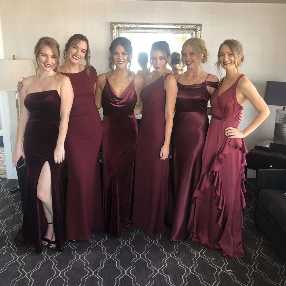 each gown was picked out for the bridesmaid based on body type and personality - such thoughtful attention to detail