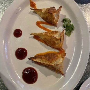 Bootleggers Modern American Smokehouse - Boot Dumplings -  Pork Belly, Shrimp, House Made Mango Chipotle Sauce, Beet Coulis - Smokehouse Near Me - Phoenix, Arizona