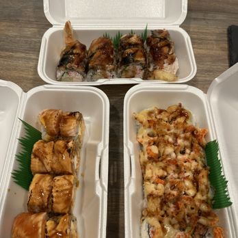 Sushi Yoko - Ex-Ex Boyfriend Roll (left) Black Dragon Roll (top) Baked Crawfish Roll (right) - Japanese Near Me - Gardena, California Sushi Yoko - Ex-Ex Boyfriend Roll (left) Black Dragon Roll (top) Baked Crawfish Roll (right) - Japanese Near Me - Gardena, California