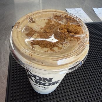 Con Sabor - Banana Chai with cookie butter cold foam - Coffee & Tea Near Me - Rialto, California Con Sabor - Banana Chai with cookie butter cold foam - Coffee & Tea Near Me - Rialto, California