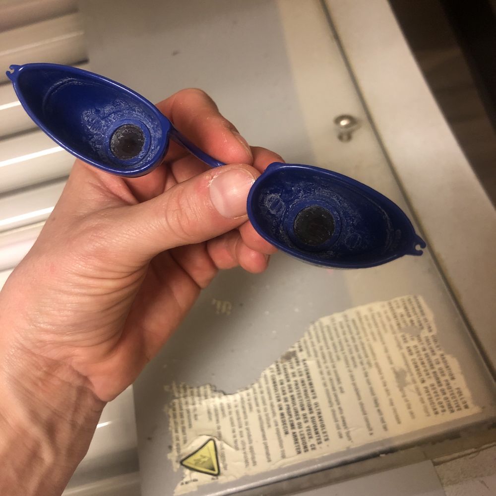 Dirty goggles given to me along with no pillow or headrest in tanning bed