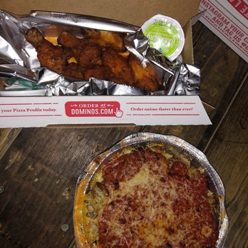 Domino's Pizza - My favorite hot wings and sausage marinara pasta bowl with mushrooms and parm cheese - Pizza Near Me - Saint Robert, Missouri