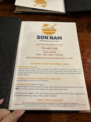 Menu photo 7 Son Nam Restaurant Houston, TX