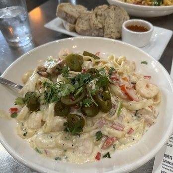 Fugazzis - Chicken Tequilla Fettuccine with shrimp also - Diners Near Me - Visalia, California