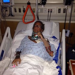 Elman Kenneth D MD - Day after cervical disc replacement, fusion. spinal decompression and hardware installed to support the cervical spine