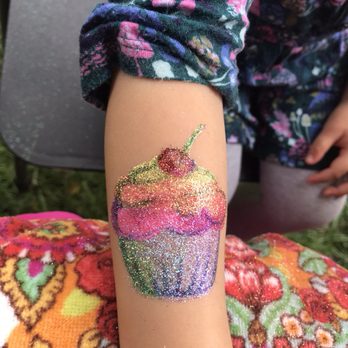 Artist & Intuitive - Katy DeBra - Freehand glitter tatoo - rainbow cupcake, complete with the cherry on top. - Henna Artists Near Me - Simi Valley, Oregon