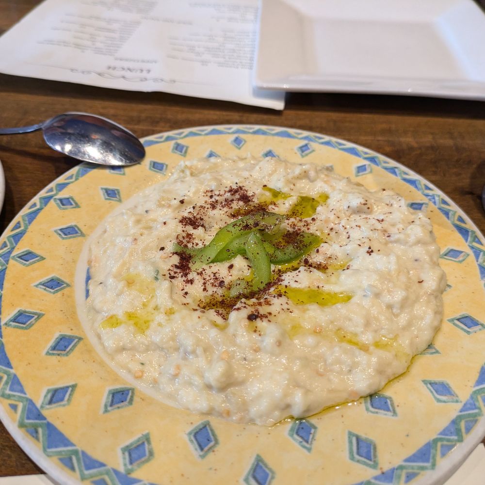 Bursa - Baba Ghanouj ($10) - 3.5 stars. Tasty! The pita this was served with was thin and a little crispy. Fri lunch 2024-09-06 - Middle Eastern Near Me - San Francisco, California