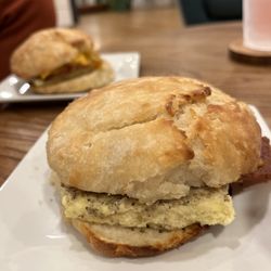 Dry Stack Roastery & Coffee Bar - Biscuit with egg, bacon and cheddar cheese