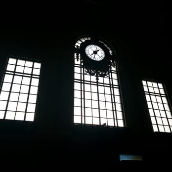 Hoboken Terminal - From inside the waiting room, love the clock with the daylight shining through. - Train Stations Near Me - Hoboken, New Jersey