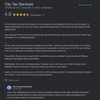 City Tax Services - Owner's responds with a lie - Tax Services Near Me - Jacksonville, Florida City Tax Services - Owner's responds with a lie - Tax Services Near Me - Jacksonville, Florida