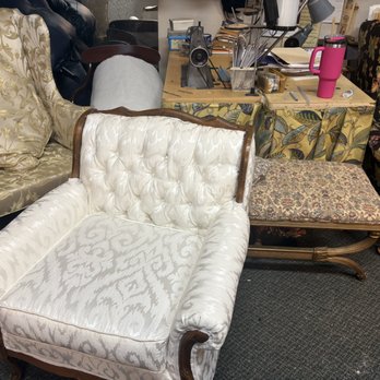 Phyllis Handshaw - Fabric covering the wood on the chair - Furniture Reupholstery Near Me - Franklin, Virginia Phyllis Handshaw - Fabric covering the wood on the chair - Furniture Reupholstery Near Me - Franklin, Virginia