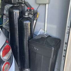Hill Country H2O - Our reliable water softener, just chilling in the garage.