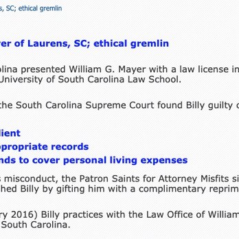 Mayer William G Atty - Misconduct - Lawyers Near Me - Laurens, South Carolina Mayer William G Atty - Misconduct - Lawyers Near Me - Laurens, South Carolina