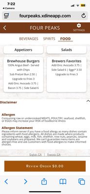 Menu photo 3 Four Peaks Brewing Company Phoenix, AZ