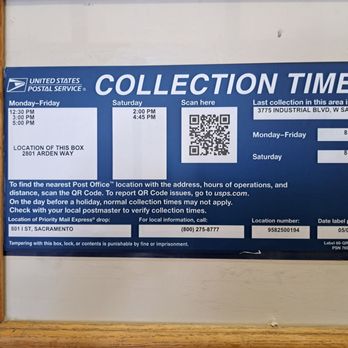 US Post Office - Collection times as of 5/11/23 - Post Offices Near Me - Sacramento, California US Post Office - Collection times as of 5/11/23 - Post Offices Near Me - Sacramento, California