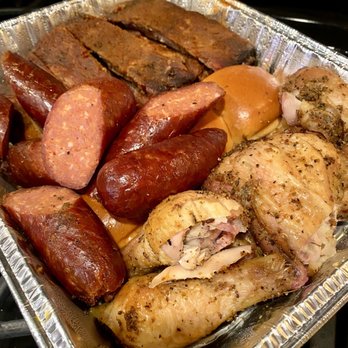 Heaven's Table BBQ - Ribs, Sausage, Smoked Chicken and some rolls. Chef's kiss! - Barbeque Near Me - Milwaukee, Wisconsin