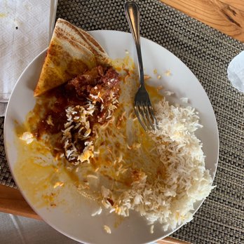 New Harvest Cafe & Grill - They gave me a beautiful plate of Persian style eggplant over Batsmati rice fresh pita and a bottle of water. - Juice Bars & Smoothies Near Me - Orlando, Florida