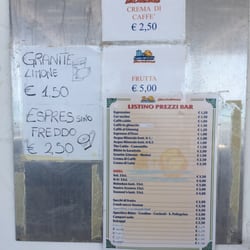 Bacino Grande - Menù del bar in spiaggia