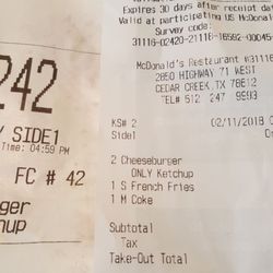 McDonald's - This shows the order receipt with "ONLY Ketchup," and the order tickets on the left showing "NO Ketchup."