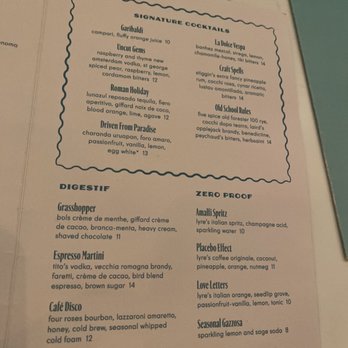 Josephine - Half Cocktail menu - Italian Near Me - Jacksonville, Florida