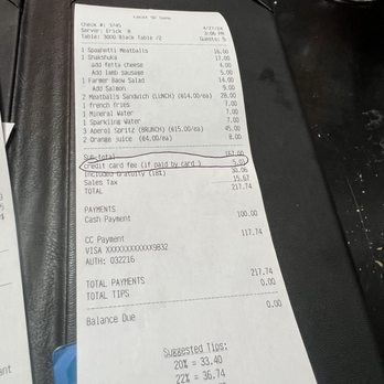 Local 92 - Soho - Bill with additional charges for credit card - Mediterranean Near Me - New York, New York