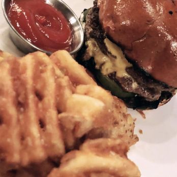The River Kitchen and Bar - Another shot of the DELICIOUS cheeseburger! - New American Near Me - Chicago, Illinois The River Kitchen and Bar - Another shot of the DELICIOUS cheeseburger! - New American Near Me - Chicago, Illinois