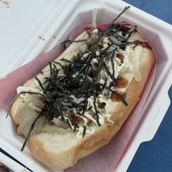 My boyfriend's regular basic hotdog  (GO WITH THE WAGYU DOG!!)