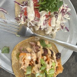 Pork and mahi mahi tacos. Pork and mahi mahi tacos.