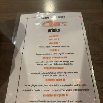 Memphis Cafe - Happy hour drink menu - Southern Near Me - Costa Mesa, California