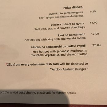 Roka - Mayfair - Menu options - Japanese Near Me - London, XGL