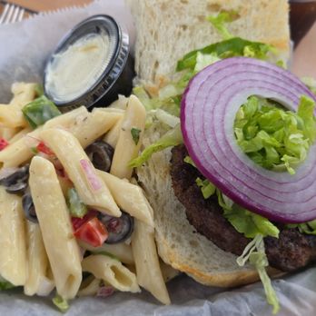 O'Brien's Pub - Burger w/pasta salad - Pubs Near Me - Newport, Rhode Island