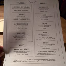 Menu as of March 2025