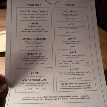 Doe's Eat Place - Menu as of March 2025 - Steakhouses Near Me - Fort Smith, Arkansas