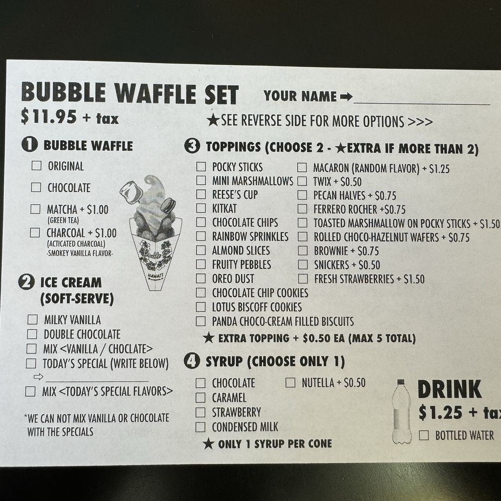 Double Three - Order form (front) - Ice Cream & Frozen Yogurt Near Me - Honolulu, Hawaii Double Three - Order form (front) - Ice Cream & Frozen Yogurt Near Me - Honolulu, Hawaii