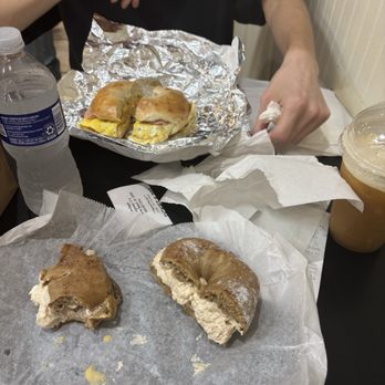 Krave Bagel - French toast bagel with honey cinnamon cream cheese, vanilla latte, and a ham/egg/cheese sandwich on plain bagel. - Delis Near Me - North Myrtle Beach, South Carolina