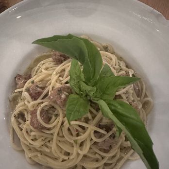 IL  Posto - Aglio e Olio spaghetti with sausage - Italian Near Me - San Diego, California