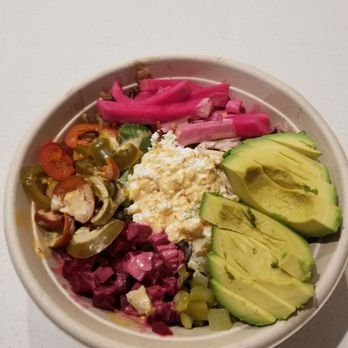 SAJJ Mediterranean - Rice bowl with a ton of veggies, cheese, and spicy vegan tahini sauce. I added the avacado at home - Mediterranean Near Me - San Bruno, California SAJJ Mediterranean - Rice bowl with a ton of veggies, cheese, and spicy vegan tahini sauce. I added the avacado at home - Mediterranean Near Me - San Bruno, California