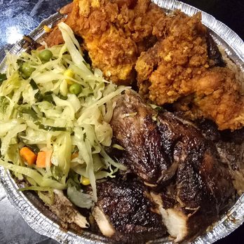 Willie's Delight - Jerk Chicken, Fried Chicken, Cabbage, over Rice & Peas. Both types of chicken are really tasty. Very good rice & peas. - Caribbean Near Me - Deer Park, New York