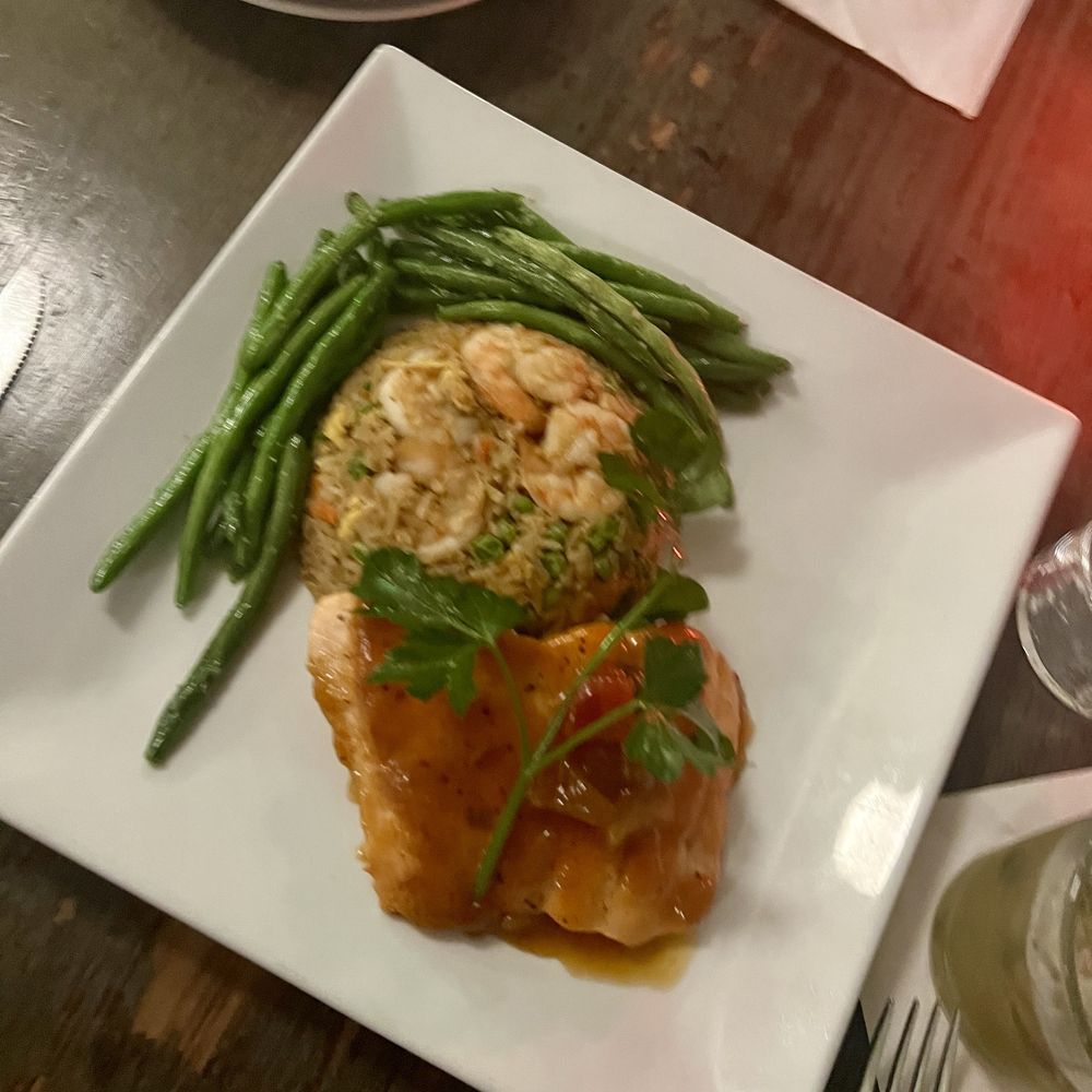 Milkstop Cafe - Sweet and sour Faroe island salmon with shrimp fried rice. Very unique - Cocktail Bars Near Me - La Grange, Illinois Milkstop Cafe - Sweet and sour Faroe island salmon with shrimp fried rice. Very unique - Cocktail Bars Near Me - La Grange, Illinois