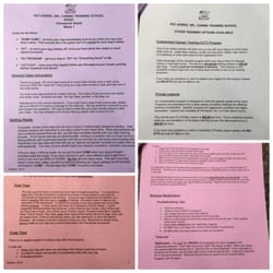 Pet-Agree, Inc. - A sampling of the 10 page handout for Level One (aka Basic Dog) obedience course: foundation training, behavior modification, etc.