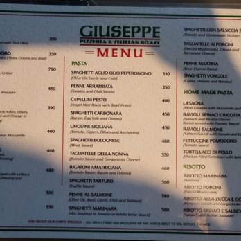Giuseppe Pizzeria - Menu (front) - Pizza Near Me - Panglao, BOH