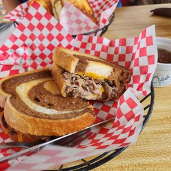 Scratch Kitchen & Catering - French Dip on marbled rye